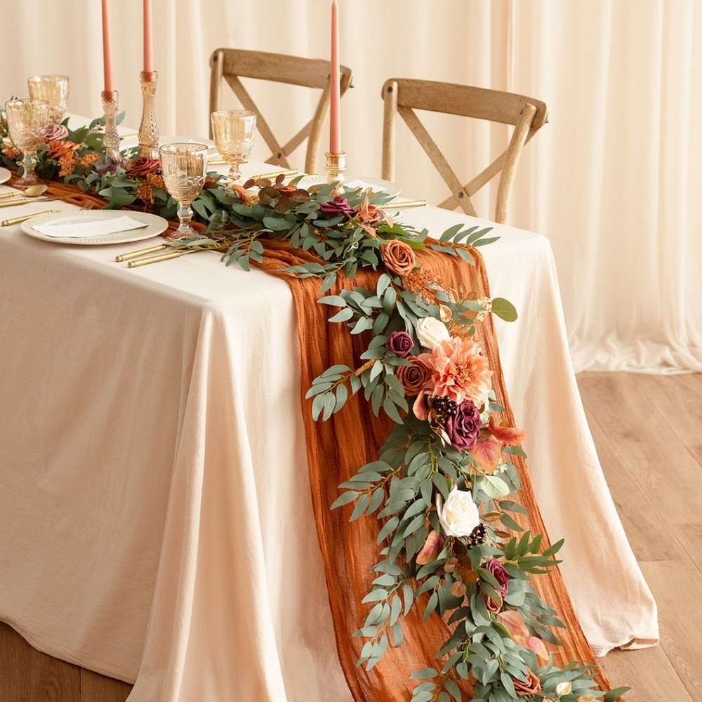 9FT HEAD TABLE FLOWER GARLAND IN SUNSET TERRACOTTA